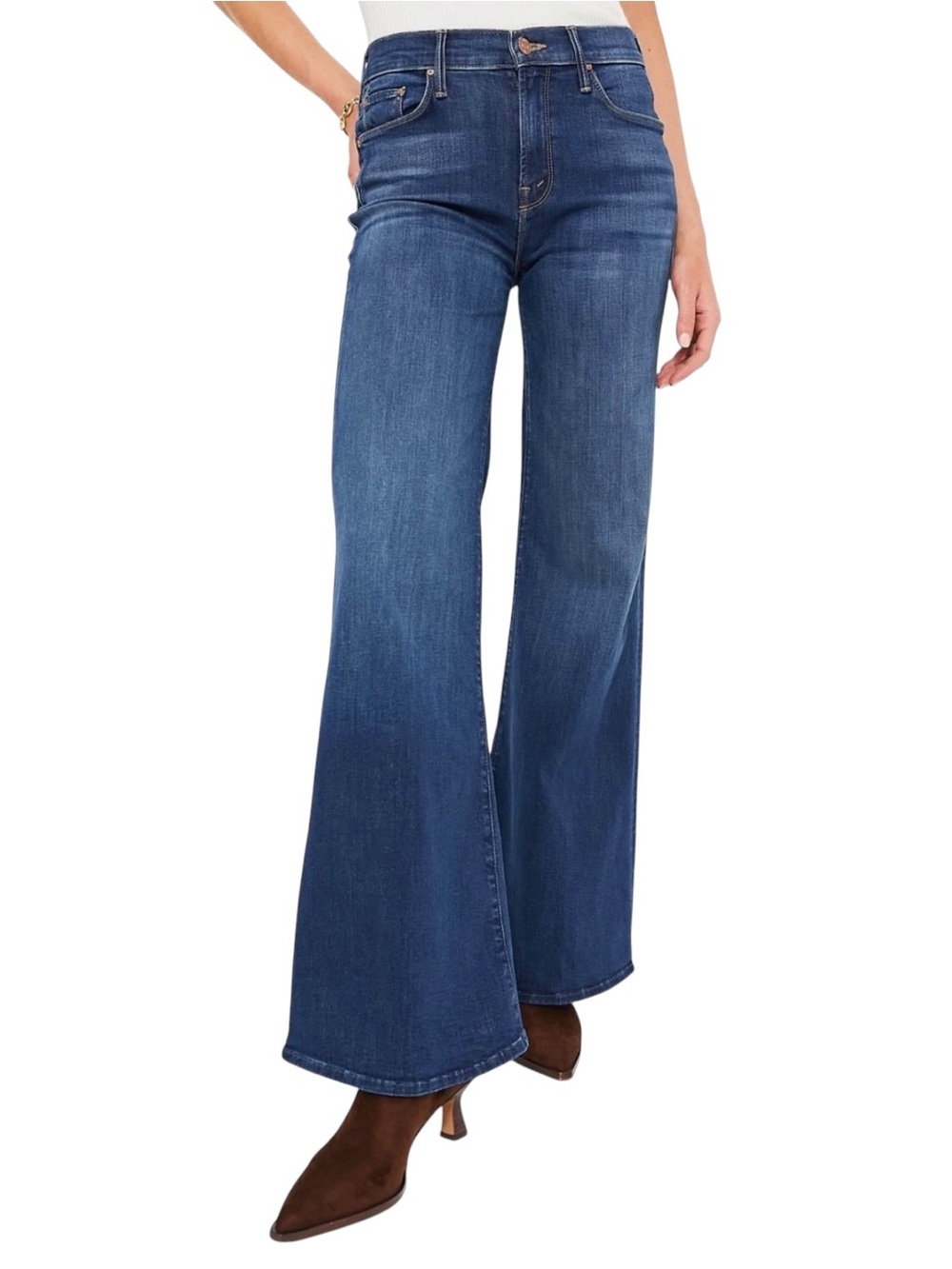 MOTHER The Twister Sneak Jeans On Your Left Mid Blue Wide Leg Flare 29 EUC